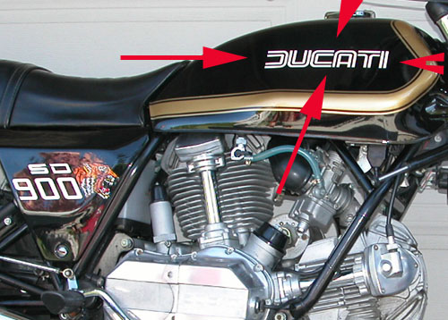 Sticker: SD 900 DUCATI - dualine - Darmah Tank [white, gold or black]