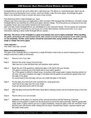 CRG 'BS', 'HS' & 'LS' Glass Removal Instructions