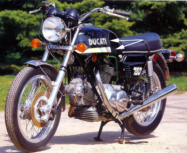 Sticker Kit: 1972-3 750GT Tank 'DUCATI' w/outline + Stripes