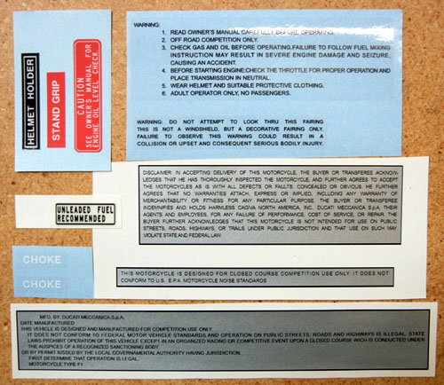 Sticker Set: 750 F1 "Warnings"