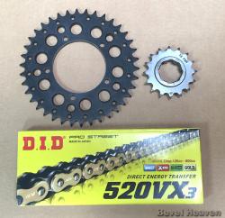 DID 520 VX3 Gold & Black X-Ring Chain + Front & Rear Sprocket Kit