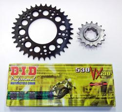 DID 530 VX3 Gold & Black X-Ring Chain + Front & Rear Sprocket Kit